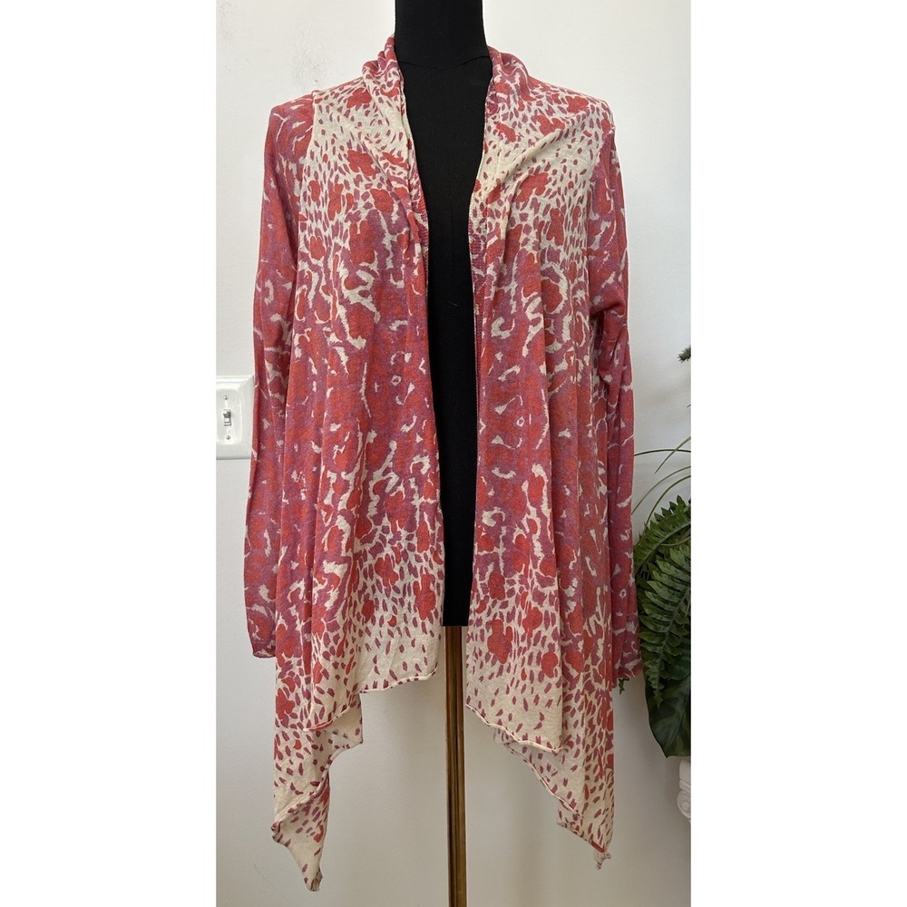 Zadig & Voltaire Drape Cardigan Red Animal Print Linen Blend Open Front Sz U (S)